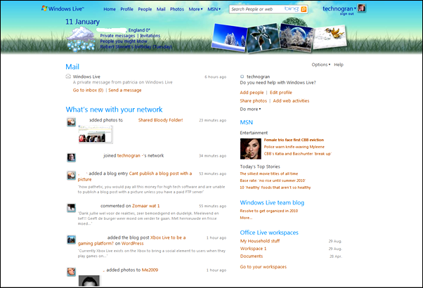 Windows Live Home Page