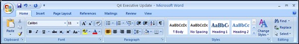 Word ribbon in Office 2007