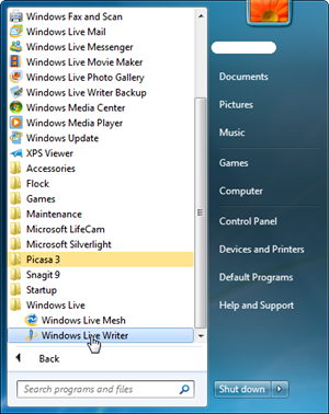 Choosing Windows Live Writer